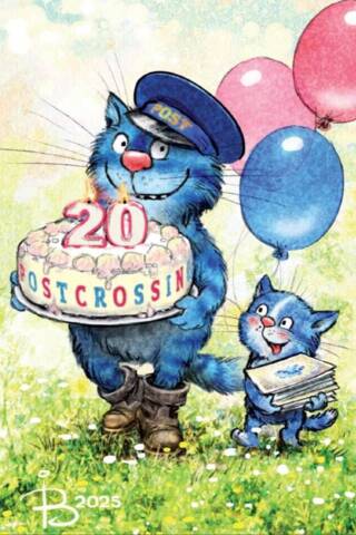 Postcard. Blue Cats. Postcrossing Anniversary