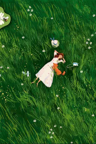 Postcard. Girl in a field.