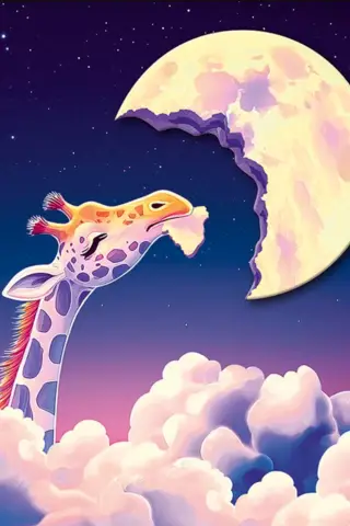 Postcard. Giraffe in pink clouds.