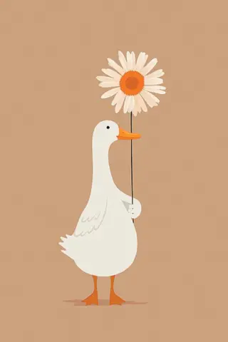 Postcard. Goose with a daisy.