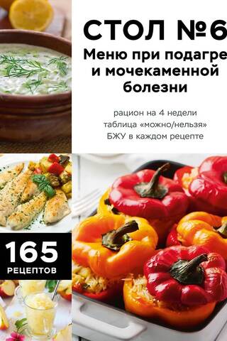 Diet #6. Gout and Urolithiasis Menu. With specialist recommendations.