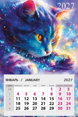 Space Cat. Magnetic tear-off calendar for 2027.