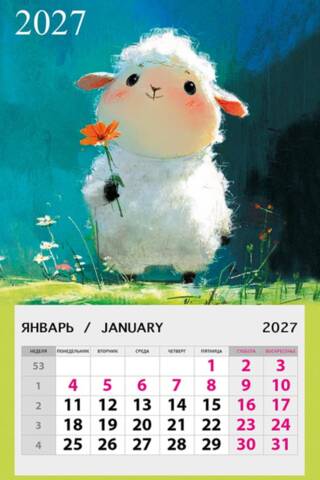 Sheep with a Flower. Magnetic Tear-Off Calendar for 2027