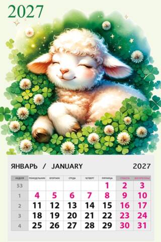 Sheep in Clover. Magnetic tear-off calendar for 2027.