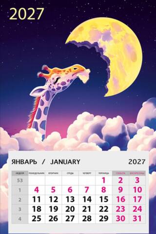 Giraffe Eats the Moon. Magnetic Tear-Off Calendar for 2027.