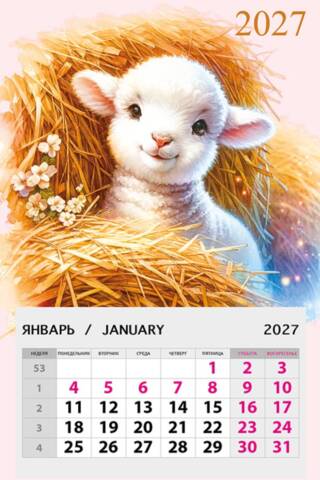 Sheep in a Haystack. Magnetic tear-off calendar for 2027.