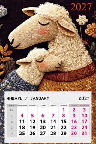 Cozy Sheep. Magnetic Tear-Off Calendar for 2027