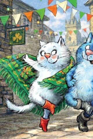 Открытка. Синие коты. Коты путешествуют. Ирландия