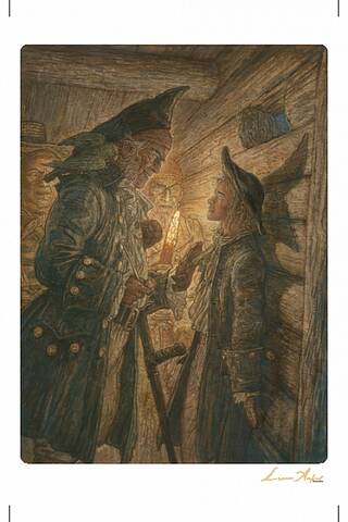 Postcard. Treasure Island. Jim and the Old Captain.