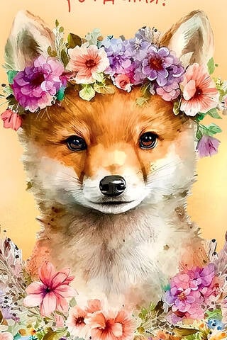 Money envelope. Happy birthday! Fox in a wreath.