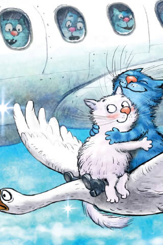 Postcard. Blue Cats. Goose Airlines.