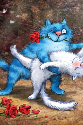 Postcard. Blue Cats. Tango