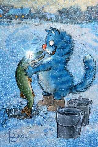 Postcard. Blue Cats. Magic Pike.
