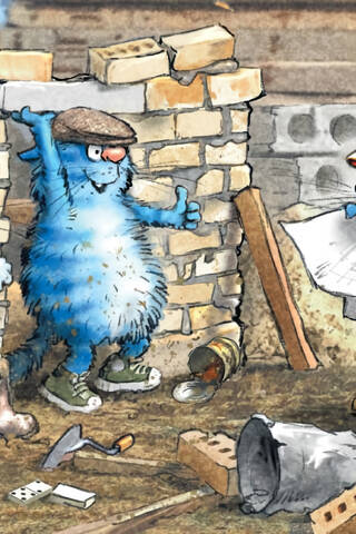 Postcard. Blue Cats. Construction Masters