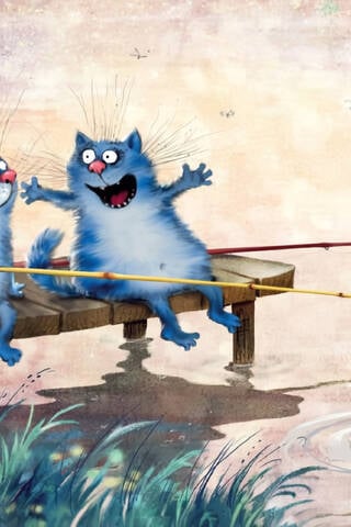 Postcard. Blue cats. What a fish!
