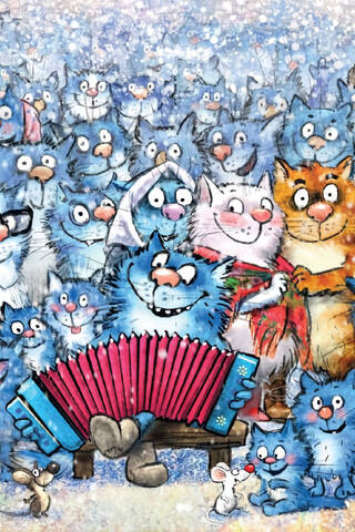 Postcard. Blue cats. Kotofeevka