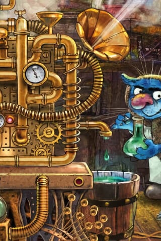 Postcard. Blue cats. Laboratory
