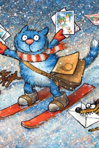 Postcard. Blue cats. New Year's card delivery.