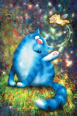Postcard. Blue cats. Kotofeya