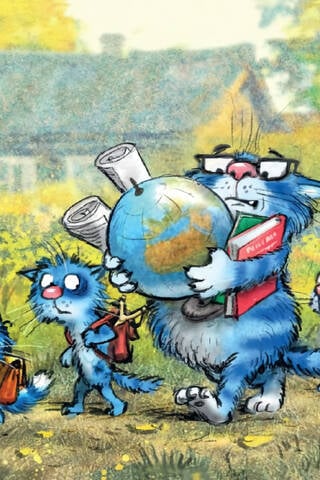 Postcard. Blue cats. September 1st.