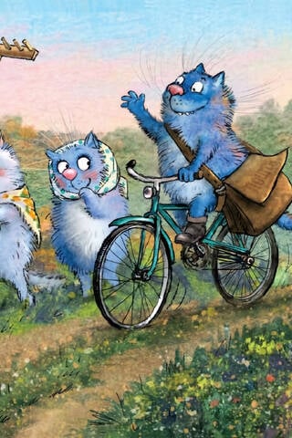 Postcard. Blue Cats. Favorite Postman.