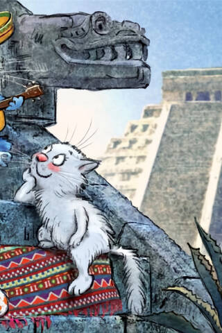 Postcard. Blue cats. Cats travel Mexico.