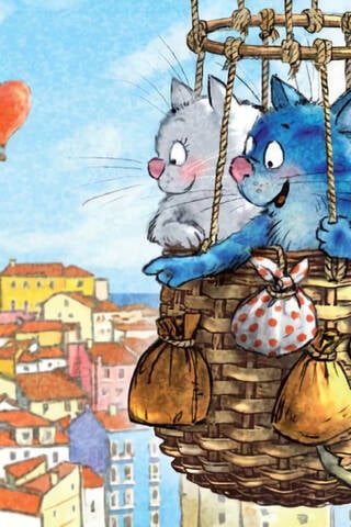 Postcard. Blue cats. Cats travel. Portugal.