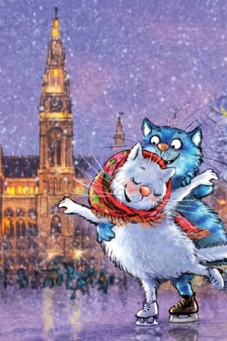 Postcard. Blue cats. Cats travel. Austria.