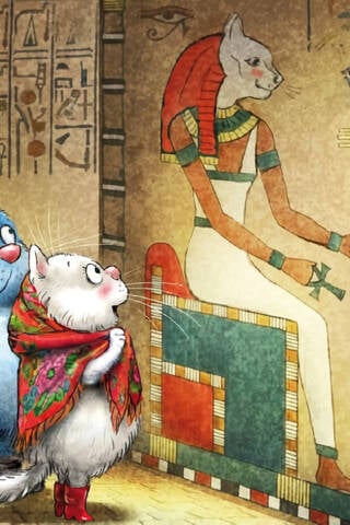 Postcard. Blue cats. Cats travel Egypt.