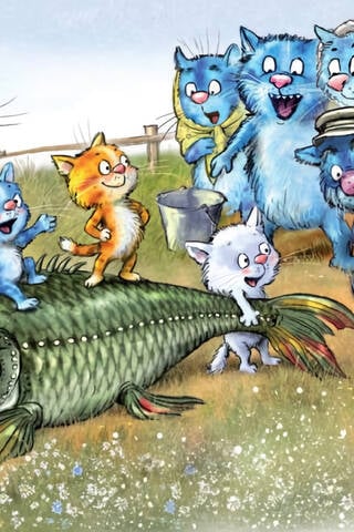 Postcard. Blue Cats. A Wonderful Catch.