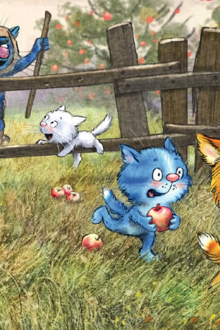 Postcard. Blue cats. Little thieves