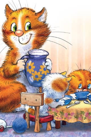 Postcard. Blue Cats. Milk Ceremony