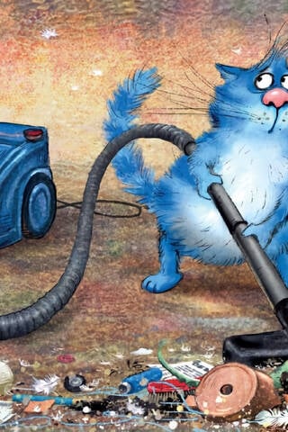 Postcard. Blue cats. General cleaning.