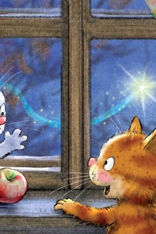 Postcard. Blue Cats. Three Kittens Under the Window.
