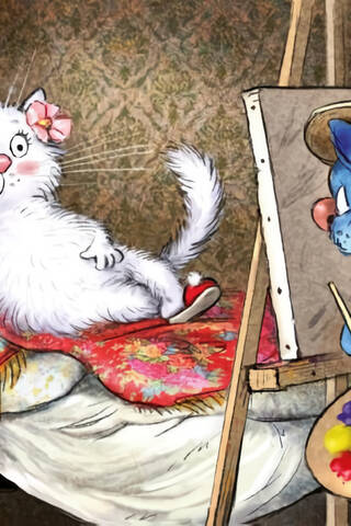 Postcard. Blue Cats. Portrait. Muse's Glance