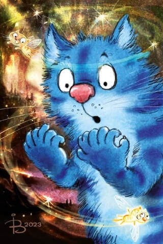Postcard. Blue Cats. Magic Claws.
