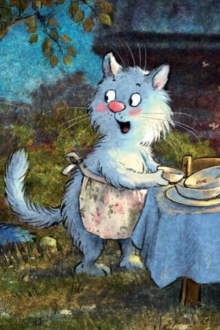 Postcard. Blue Cats. Unexpected Guest.