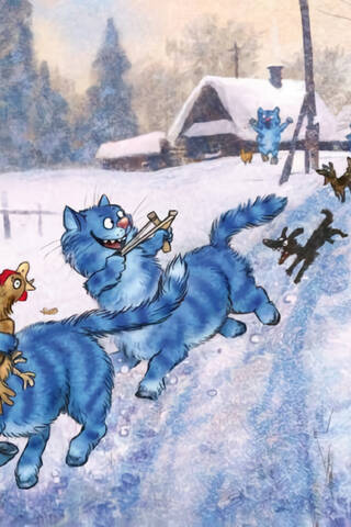 Postcard. Blue Cats. Chasing Thieves.