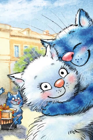 Postcard. Blue Cats. A Surprise for Mom.