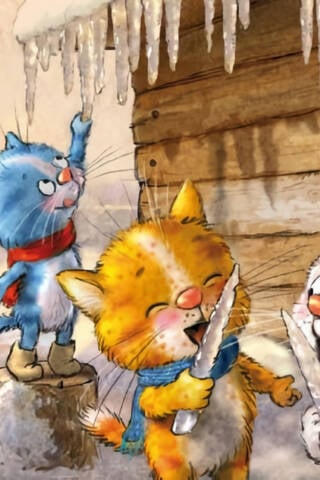 Postcard. Blue cats. Delicious icicles.