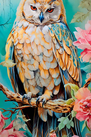 Money envelope. Owl on a flowering branch.