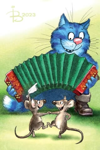 Postcard. Blue Cats. Mouse Dances.