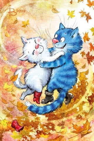 Postcard. Blue Cats. Autumn Waltz.