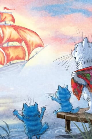 Postcard. Blue Cats. Scarlet Sails.