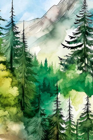 Money envelope. Happy Birthday! Mountain forest.