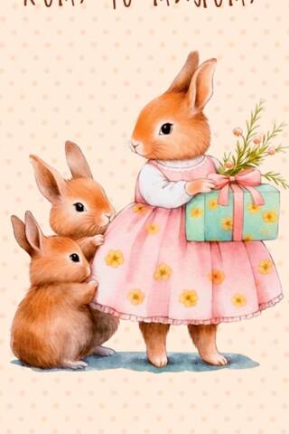 Money envelope. For someone dear. Mother rabbit with her babies.