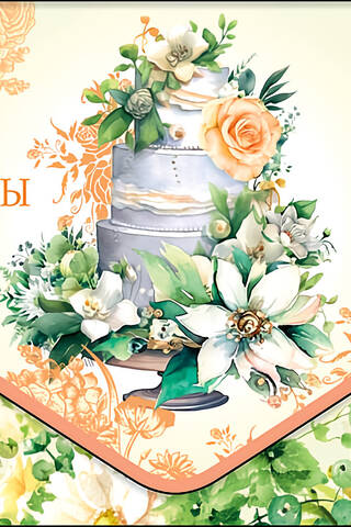Money envelope. On the wedding day. Wedding cake.