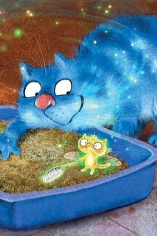 Postcard. Blue Cats. Magical Cleaning