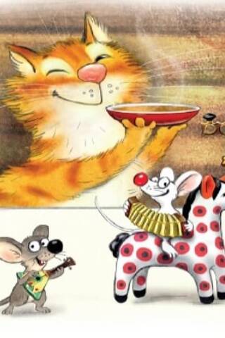 Postcard. Blue Cats. Musical Tea Party.