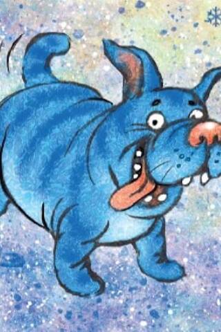 Postcard. Blue cats. Blue dog.